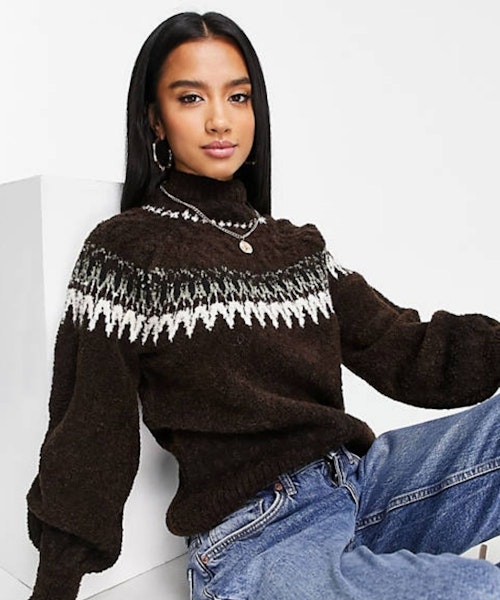 River Island Petite fairisle jumper in brown