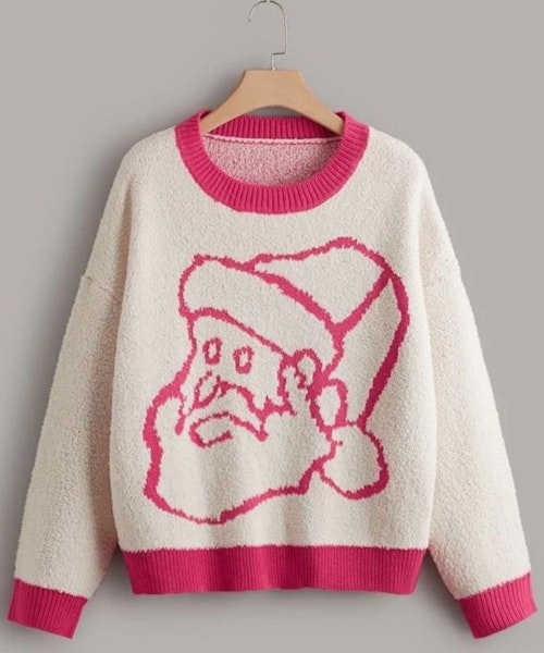 Plus Christmas Pattern Drop Shoulder Jumper