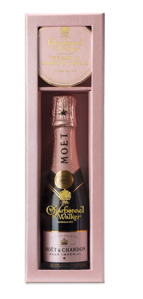Charbonnel et Walker Mini Pink Marc de Champagne Truffle and Mini Moet Champagne Gift Set