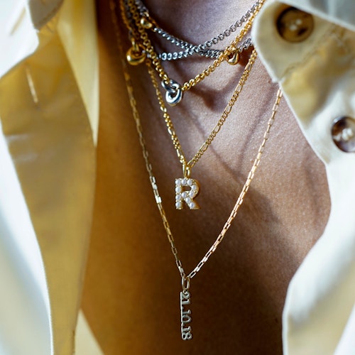 Otiumberg. Figaro Chain & Pearl Alphabet Pendant Yellow Gold Vermeil, £215