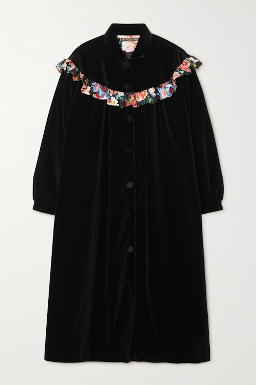 The Vampire's Wife, Ruffled Silk-Trimmed Cotton-Velvet Coat, WAS £1,650 NOW £825