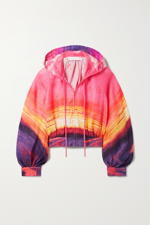 Zimmermann, Shelly Cropped Hooded Printed Linen Jacket, WAS £485 NOW £242.50