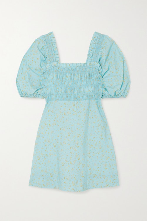 Ganni, Shirred Floral-Print Organic Cotton-Poplin Mini Dress, WAS £265 NOW £132.50