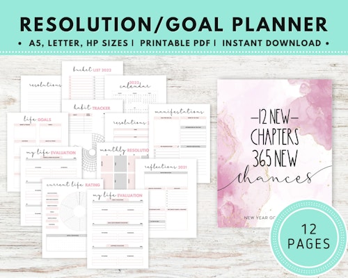 New Year Resolution Planner, Goal Setting Worksheet, 2022