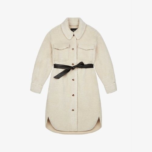 MAJE Gali Belted Faux-Fur Jacket