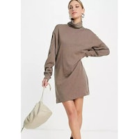 & Other Stories organic cotton high neck jersey mini dress in mole