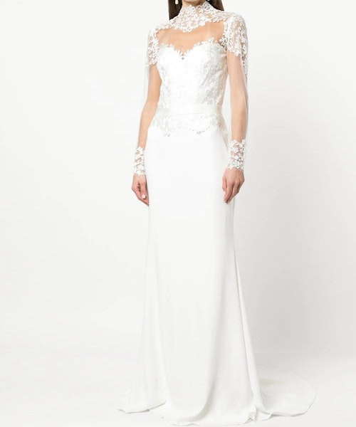 Tadashi Shoji Lace-Panel Long-Sleeve Dress