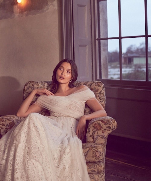 Laurie Lace And Tulle Bardot Bridal Dress Ivory