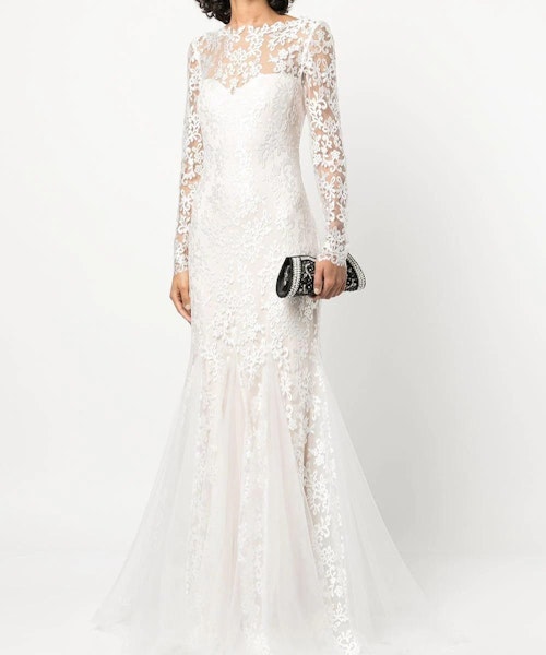 Tadashi Shoji V-Back Long-Sleeve Dress