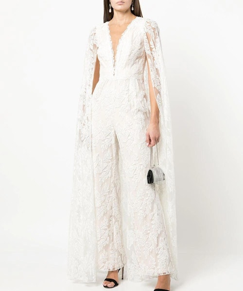 Tadashi Shoji Lace-Panel V-Neck Jumpsuit