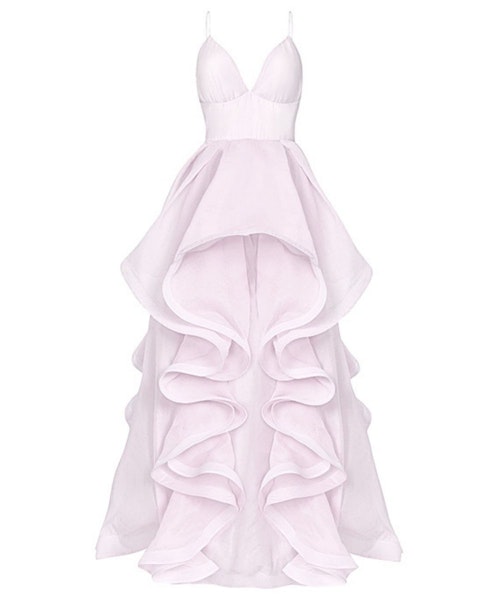 True Decadence Pale Mauve Ruffled Layered Gown