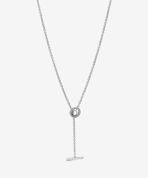 Pavu00e9 Circle Logo T-bar Heart Necklace