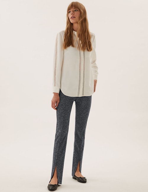 Checked Split Front Skinny Trousers
