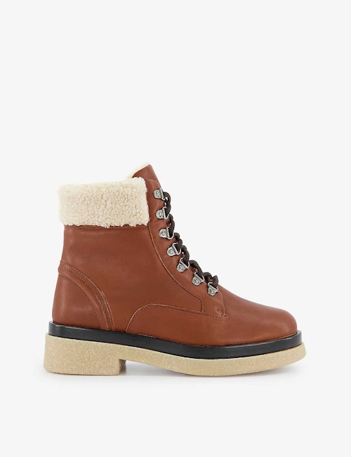 Dune, Pattons Shearling-Trimmed Lace-Up Leather Hiker Boots, WAS £185 NOW £74