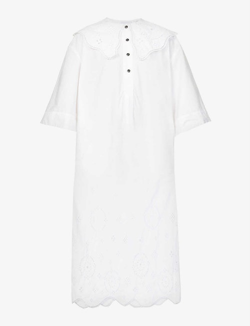 Ganni, Broderie-Embellished Organic-Cotton Midi Dress, WAS £275 NOW £95