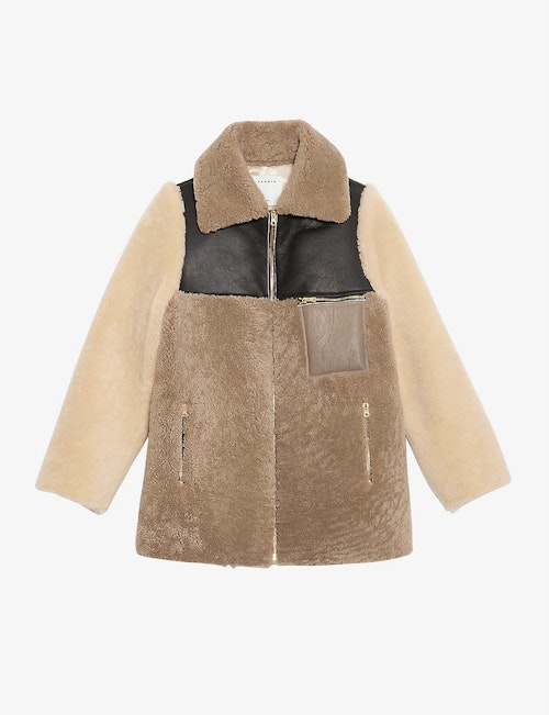 Sandro, Tatiana Contrast-Panel Shearling Coat, WAS £1,544 NOW £1,080.80