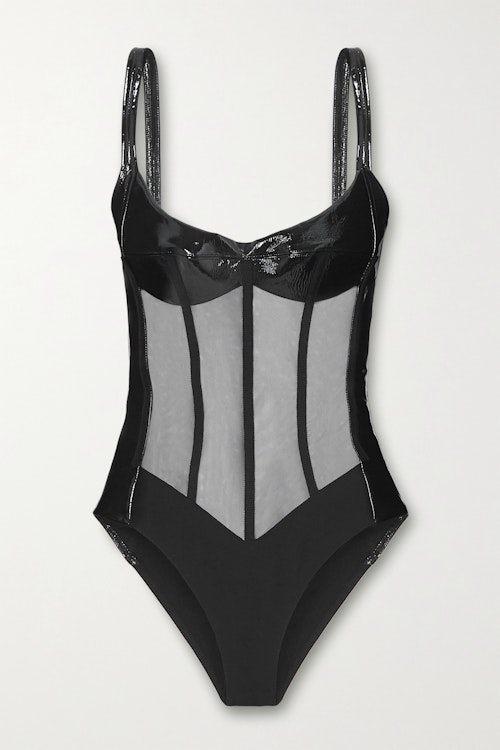 David Koma, Patent-Leather And Tulle Bodysuit, WAS £990 NOW £396
