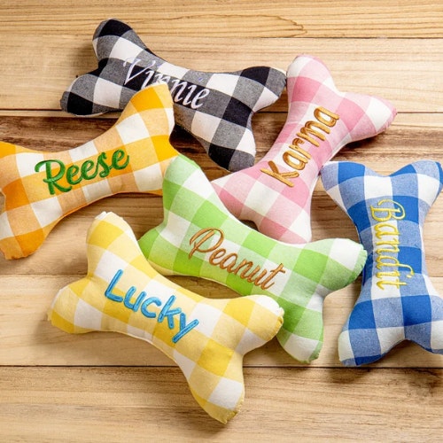Custom Plaid Puppy Toy with Squeaker