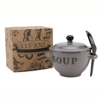 Grey Ceramic Soup Bowl With Spoon