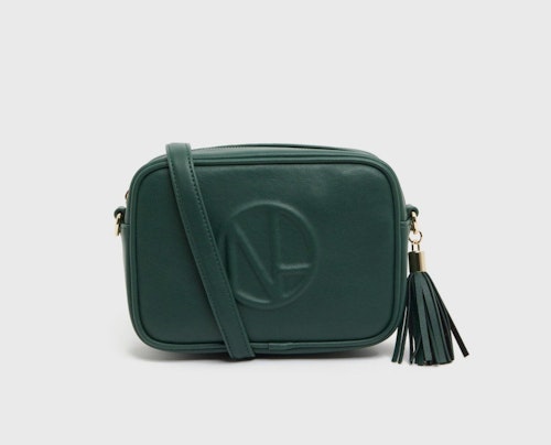 Dark Green Leather-Look Embossed Cross Body Bag