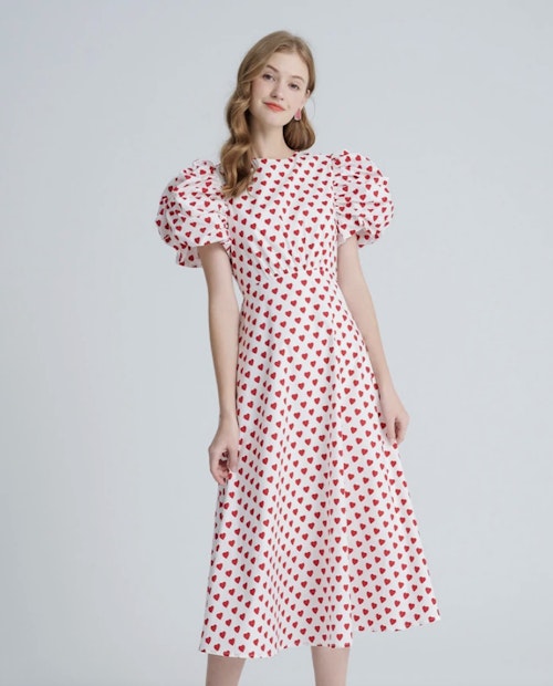 Heart Cut Out Back Allover Print Skater Dress