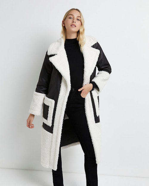 River Island, Black Shearling Oversize Coat, £190