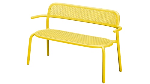 bright yellow garden bench