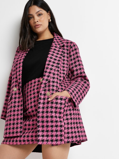 RI Plus Dogtooth Blazer-Pink
