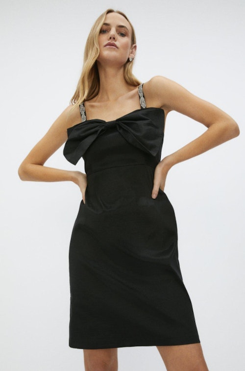 Bow Detail Embellished Strap Mini Dress