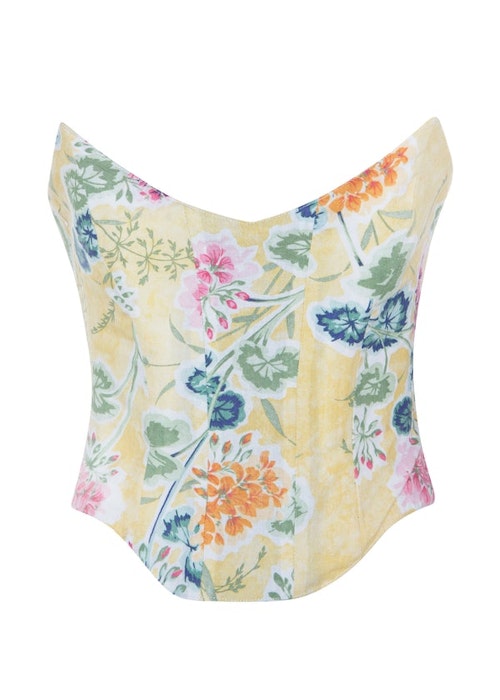 Ellie Misner, White and Floral Denim Lynjae Corset, available to rent from Rotaro from £19