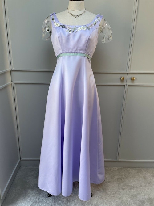 Ebay, Bridgerton regency Style Long dress In Satin With Lace Cap Sleeves 10, £41
