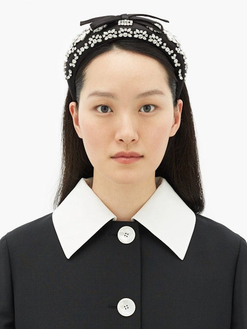 Prada, Crystal-embellished bow-appliquu00e9d satin headband, £700
