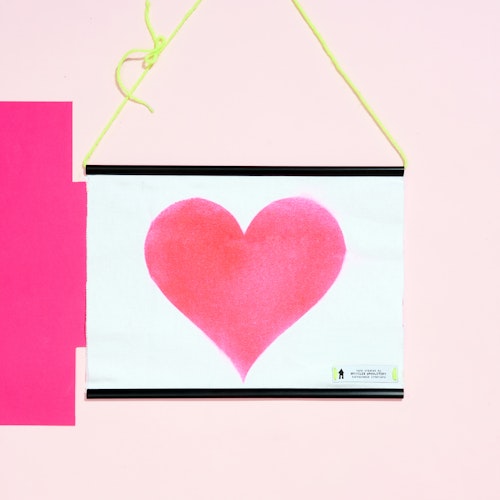 Hot Pink Recycled Cotton Neon Heart Wall Hanging, Upcyled Upholstery via Not On The High Street Valentines Gift Guide For Her Female Women