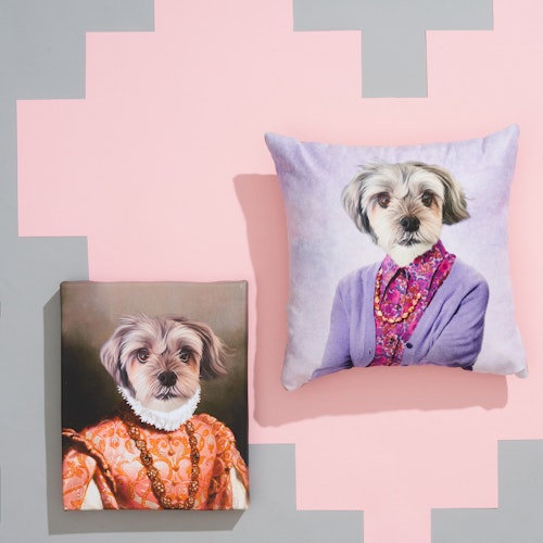 Pet canvas, from £33.99 and cushion, from Paw and Glory, Mens His Valentines Gifts