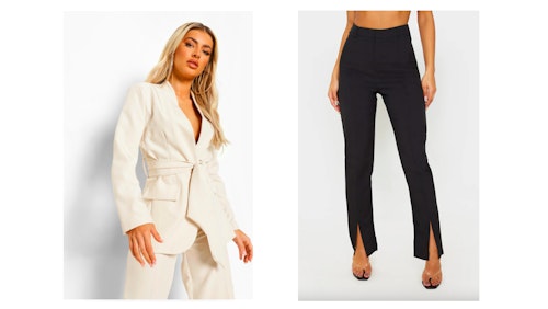 rochelle humes cream blazer black split trousers this morning