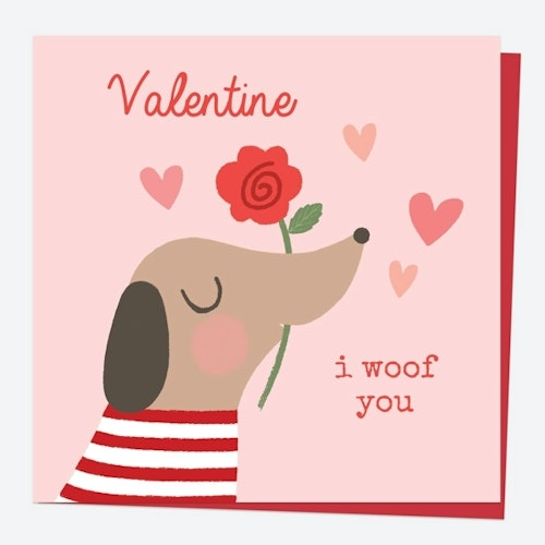 Dotty About Paper Valentine's Day Card - Dog & Rose - I Woof You