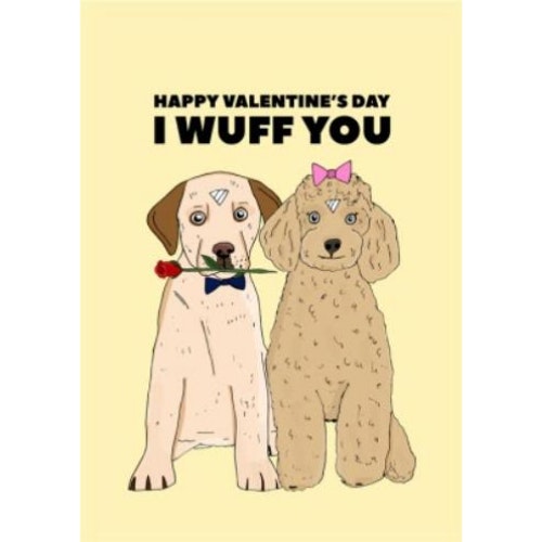 Cute Illustration Happy Valentines Day I Wuff You Card