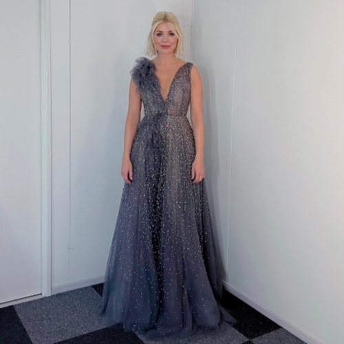 Holly Willoughby's silver plunge gown