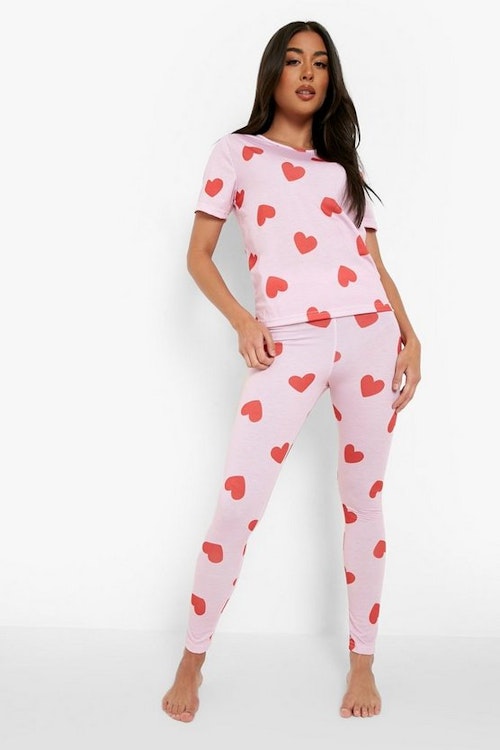 All Over Heart Print PJ Set
