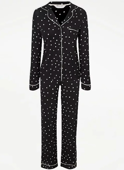 Black Heart Print Long Sleeve Pyjamas