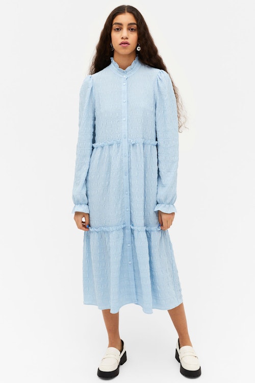 Monki, Long Blue Flounce Dress, £35