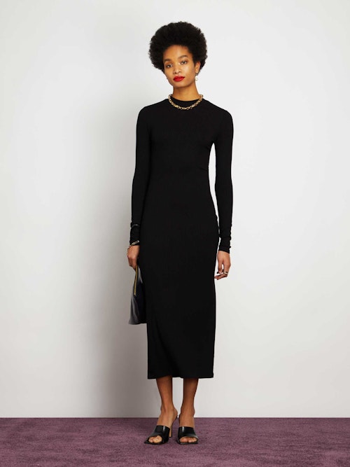 Omnes, Jersey Rib High-Neck Midi Dress In Black, £39