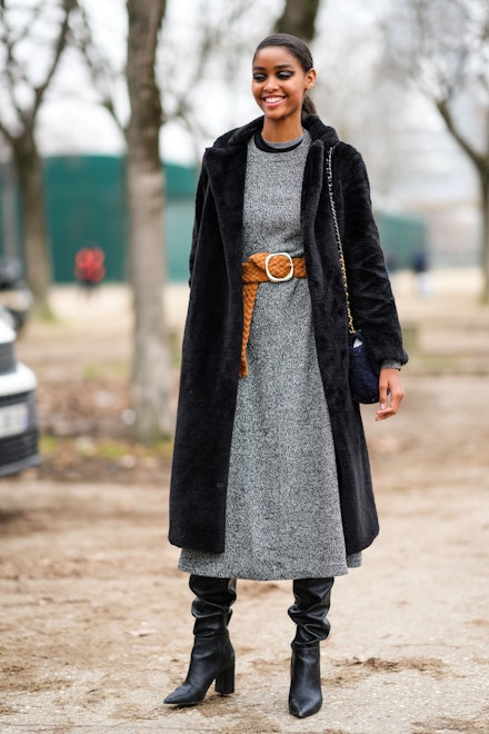 A model wearing a midi dress at Paris Couture Week A model wearing a midi dress at Paris Couture Week