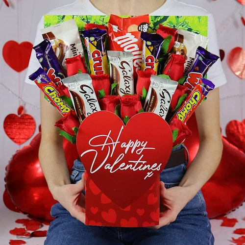 The Mega Chocolate Valentine's Bouquet with Red Silk Roses