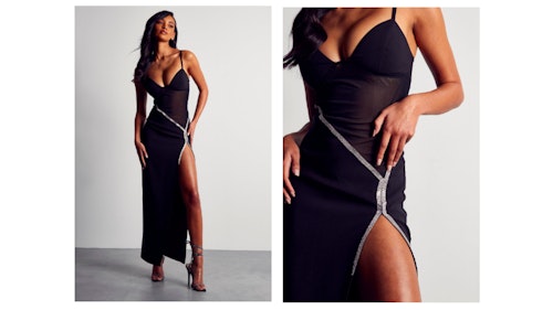 Power mesh diamante maxi dress