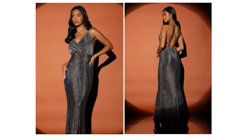 Silver petite metallic wrap front maxi dress