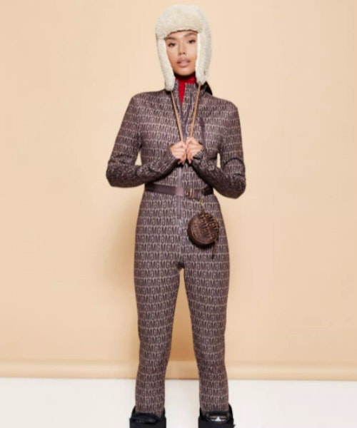 Brown Msgd Sports Fitted All Over Print All In One Ski Snowsuit