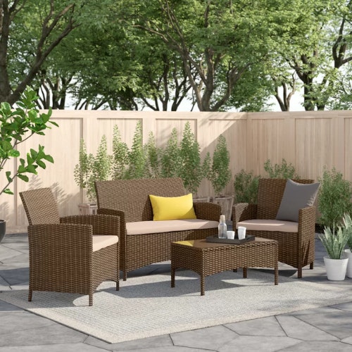 Gaubert Rattan 4 Person Seating Group with Cushions