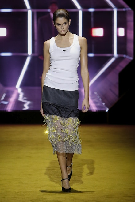 Kaia Gerber on the catwalk at Prada Kaia Gerber on the catwalk at Prada