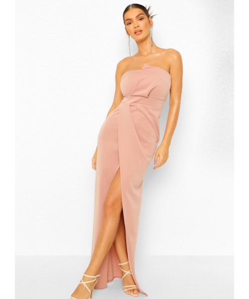 Boohoo Bandeau Wrap Detail Split Maxi Dress